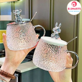 Ly thuỷ tinh uống trà 320ml hình gấu ngộ nghĩnh, Cốc thuỷ tinh có nắp thiết kế sang trọng chịu nhiệt tốt