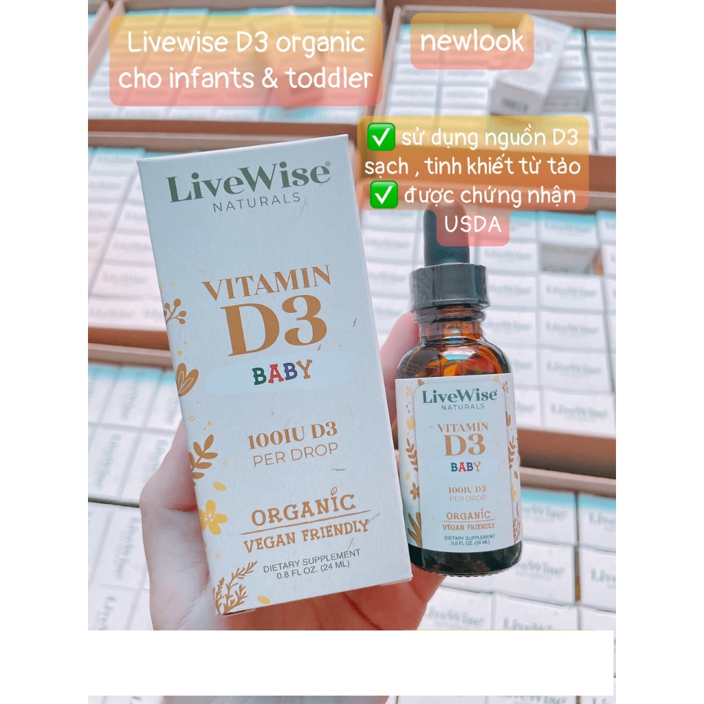 Vitamin D3 Organic drop Livewise (Mẫu mới)