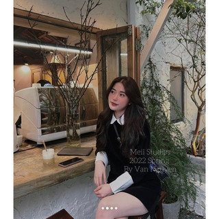 váy nhung cổ sen trắng