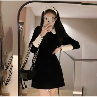 váy nhung cổ sen trắng