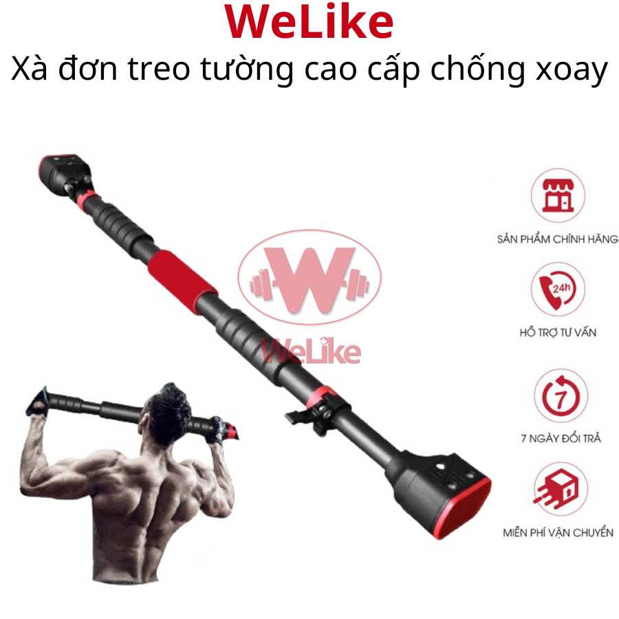 Xà đơn treo tường cao cấp Welike - Thanh xà đơn có chốt chống xoay, điều chỉnh độ dài từ 113 đến 160cm tập luyện tại nhà