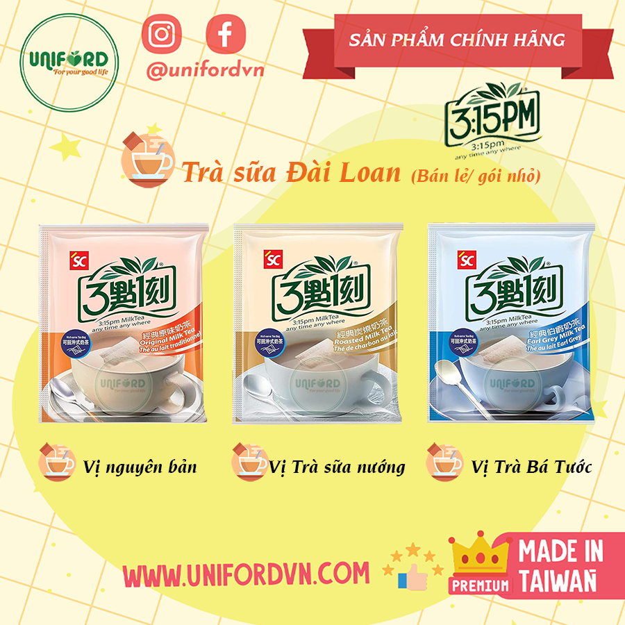 [3:15PM] Trà sữa Đài Loan 3 vị (nguyên bản, trà sữa bá tước, trà sữa nướng/rang) - gói nhỏ bán lẻ