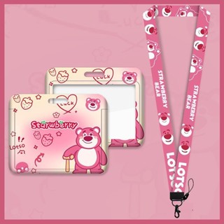 Dây đeo thẻ học sinh, bảng tên dành cho sinh viên  mẫu hoạt hình Gấu dâu Lotso hoạ tiết dễ thương (KT: 110mm)
