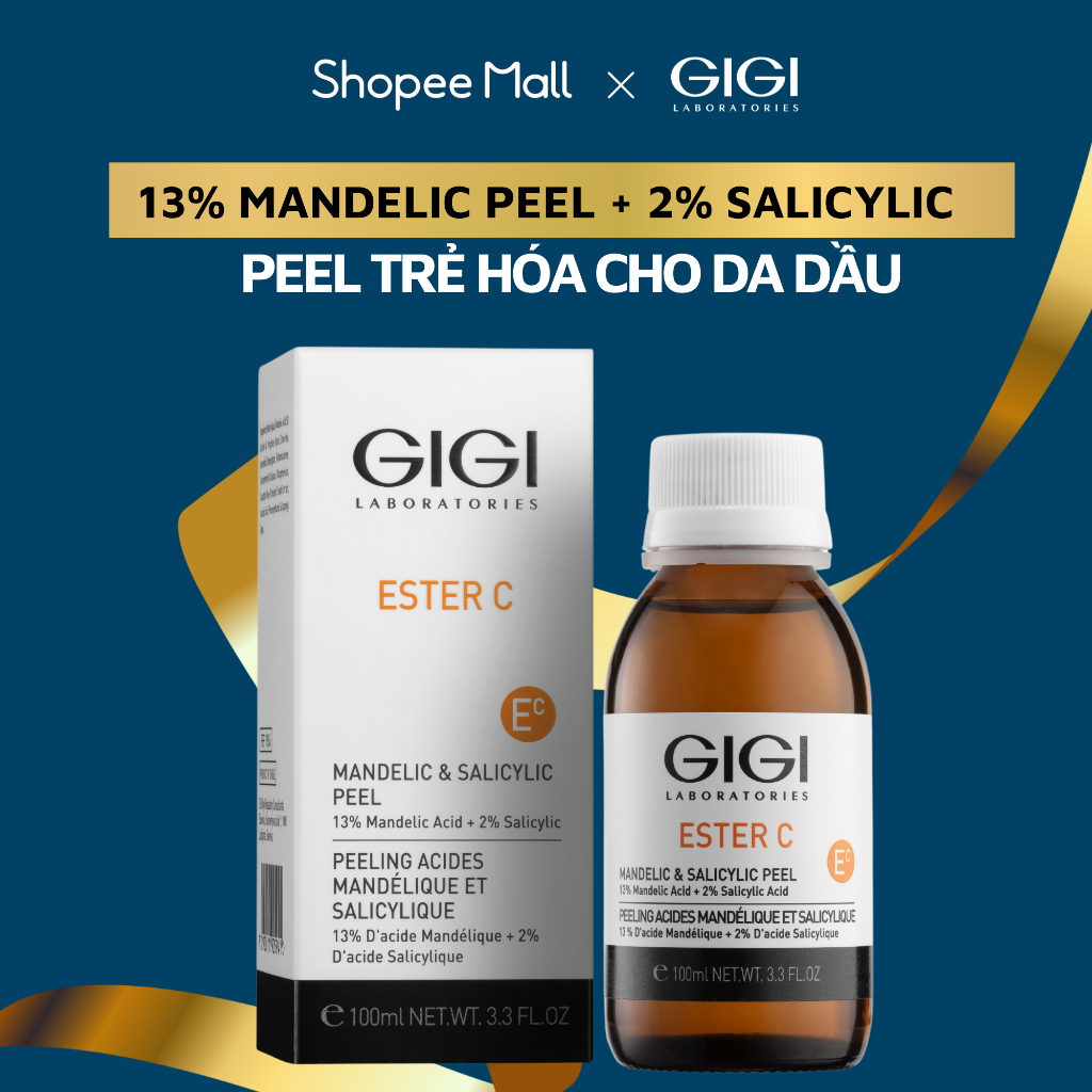 Peel dành cho da dầu GIGI LABORATORIES Ester C Mandelic & Salicylic Peel Test Sample 10ml