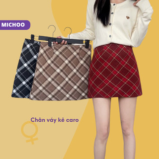 Chân Váy Dạ Kẻ Caro Dáng Ngắn MICHOO Kẻ Caro Mini Skirt Chữ A 3 Màu