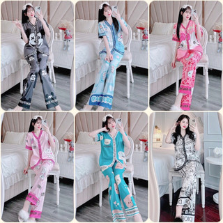  Đồ bộ Pyjama nữ lụa xước thiết kế in 5D cổ V nhiều hình xinh😍