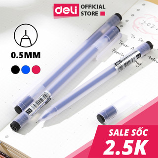 Combo 5 10 20 Bút bi nước mực gel nắp Deli mực xanh đỏ đen ngòi 0.5mm kiểu dáng hiện đại cầm tay thoải mái nét đều trơn