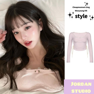 Áo tay dài style coquette viền ren giống Jang Wonyoung IVE
