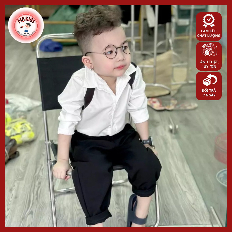 Set quần tây và áo sơ mi bé trai, bộ quần áo phong cách Hàn Quốc cho bé đi tiệc size 9-27kg