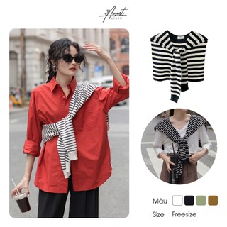 [Augustcloth] Áo/ khăn choàng sọc trắng đen vắt vai giả áo phong cách Hàn Quốc