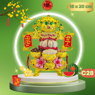 Tháp tỏi tài lộc ông địa, đĩa thần tài ngọc thực vàng vô đầy nhà sang trọng đèn led - TỎI CÁT TƯỜNG