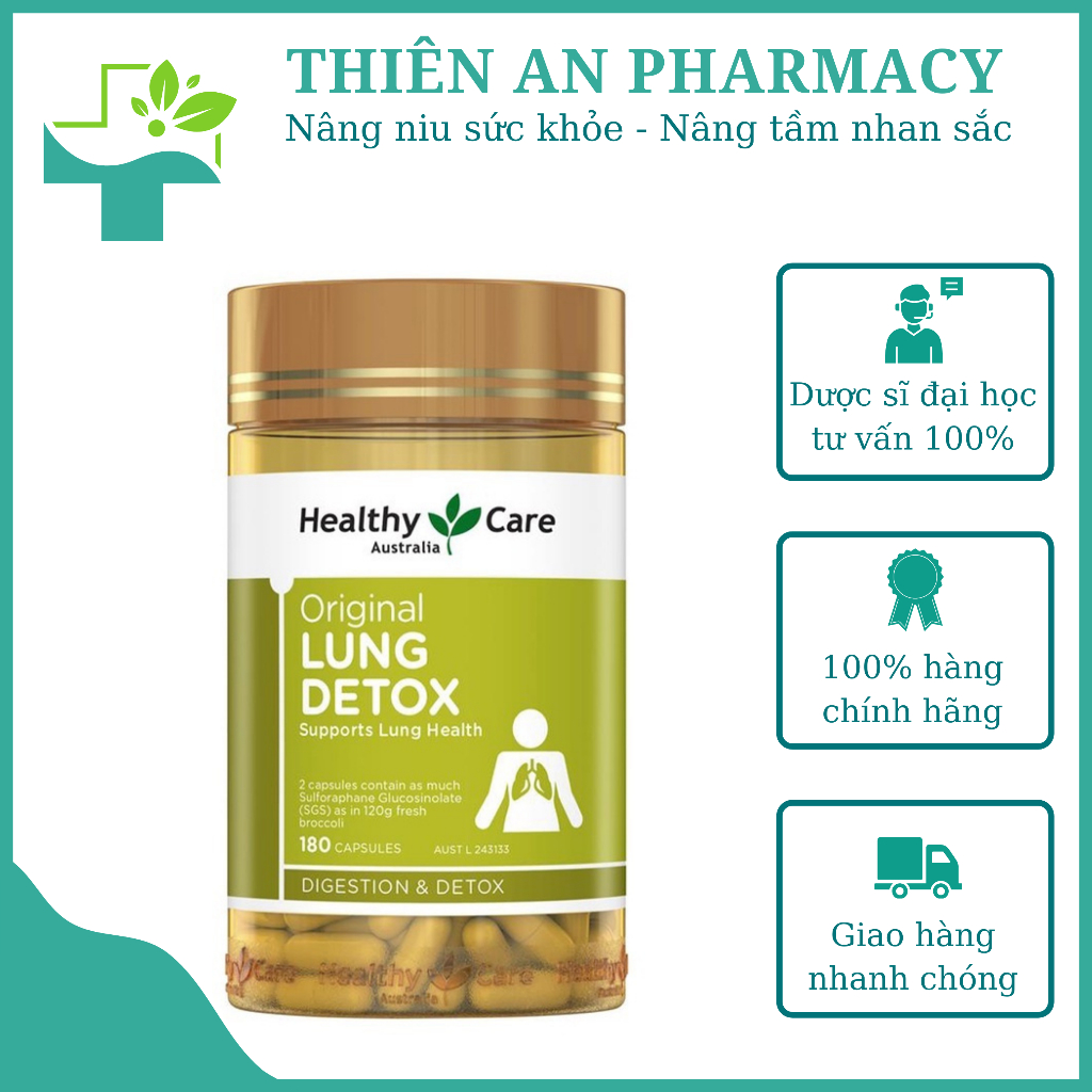 Viên uống thải độc phổi Healthycare Lung Detox 180 viên và Vitatree Lung detox 60 viên