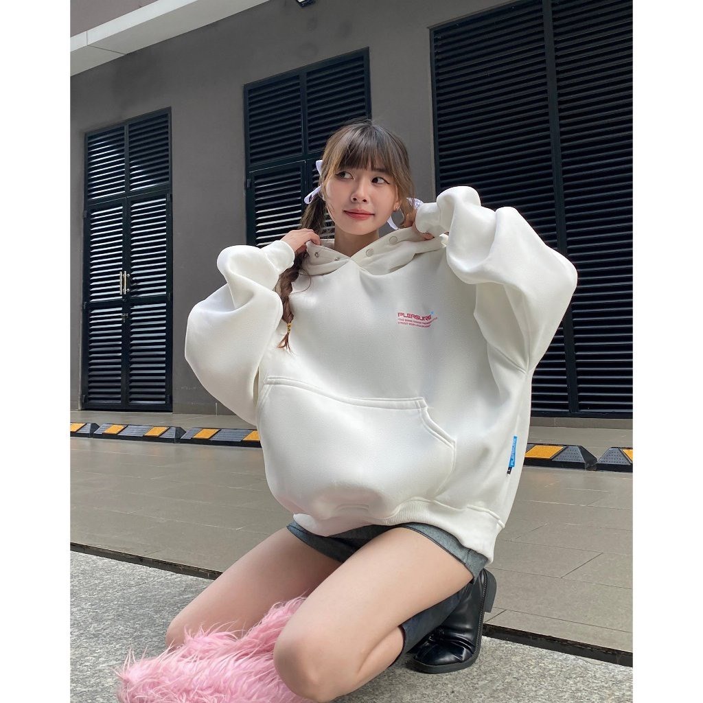 Áo hoodie PLEASURE form rộng mũ 2 lớp tay phồng chất nỉ bông 100%cotton | BigBuy360 - bigbuy360.vn