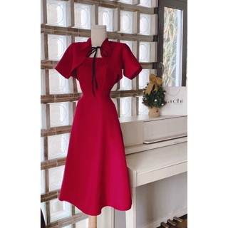 SET ĐẦM MIDI ĐỎ 2S XẾP LY NGỰC