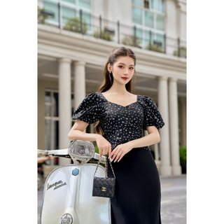 Áo hoa croptop cổ vuông Magnolia chiết eo tôn dáng phù hợp đi chơi đi làm OLV