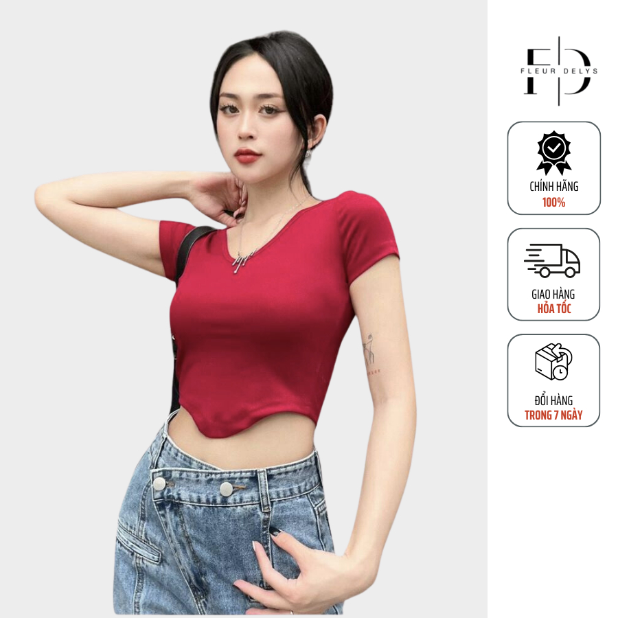 Áo croptop nữ Delys AC222 thun Hàn cổ tim ôm body tôn eo
