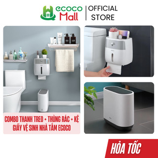 Bộ 4 chi tiết Ecoco | Kệ để đồ, thùng đựng rác, hộp giấy vệ sinh Ecoco cao cấp không khoan tường mẫu mới