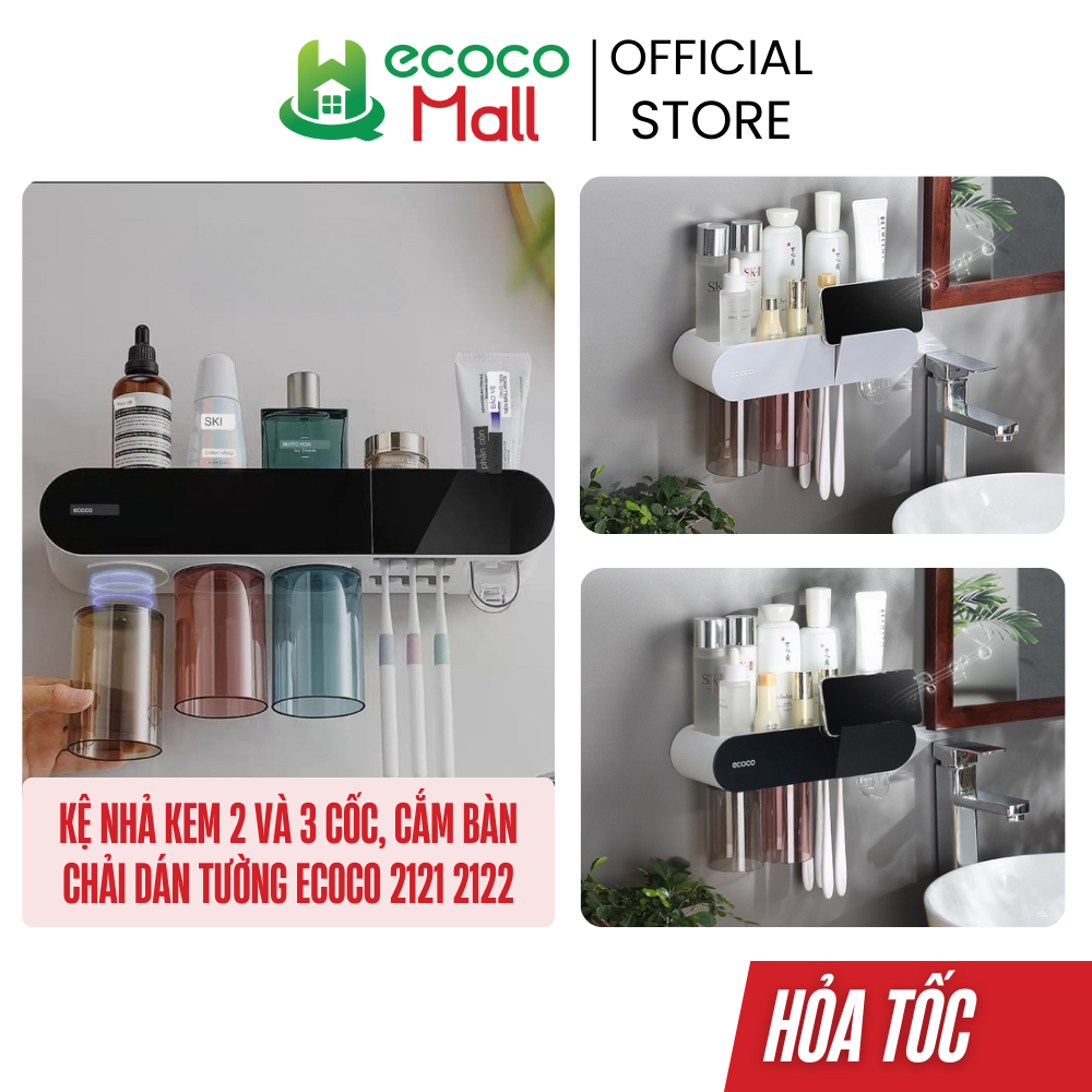 Kệ nhả kem 2 và 3 cốc ECOCO, cắm bàn chải, kệ để đồ có ngăn kéo từ tính không khoan tường 2022|Kệ nhà tắm thông minh mới