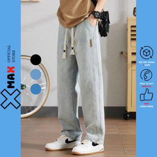 Quần jean nam ống rộng lưng cao MAXSTORE Quần bò nam cạp chun bản to có dây rút phá cách B109