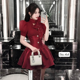 Đầm Dự Tiệc Dáng Ngắn Đuôi Bồng Xoè Nữ Tính Phối Nơ Cổ Điệu Đà Tay Cộc Bồng Nhẹ Nhàng Nữ Tính Chiết Eo Siêu Tôn Dáng BD