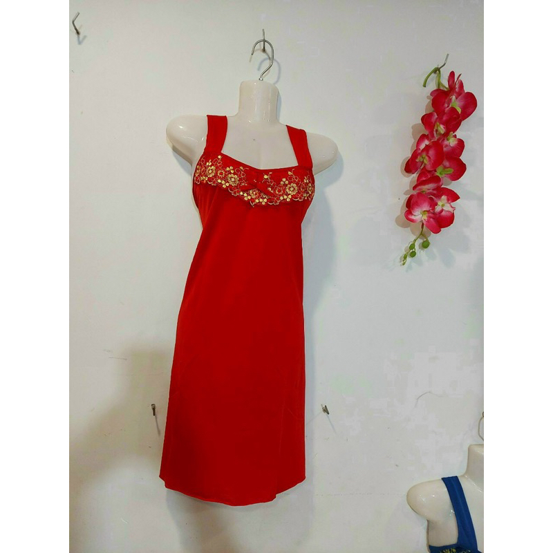 Đầm ngủ nữ, đầm thun lạnh dây bản phối ren