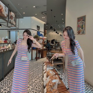Đầm Body Nữ Dáng Dài Maxi Chất Tăm Hàn Siêu Đẹp- Đầm Maxi Nữ Dáng Dài Cổ U Cầu Vồng Trẻ Trung,Sang Trọng,Nữ Tính