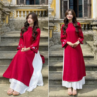 (SHOP NÀNG BÉO BIGSIZE 50KG ĐẾN 90KG) set áo dài tay lửng viền màu đỏ, vàng, hồng, rực rỡ đón xuân