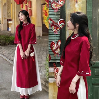 Set áo dài tay lở viền gấu