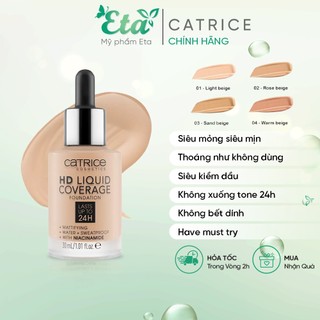 Kem nền CATRICE HD 24H LIQUID Coverage Foundation kiềm dầu trắng hồng tự nhiên [Mẫu mới 2019]