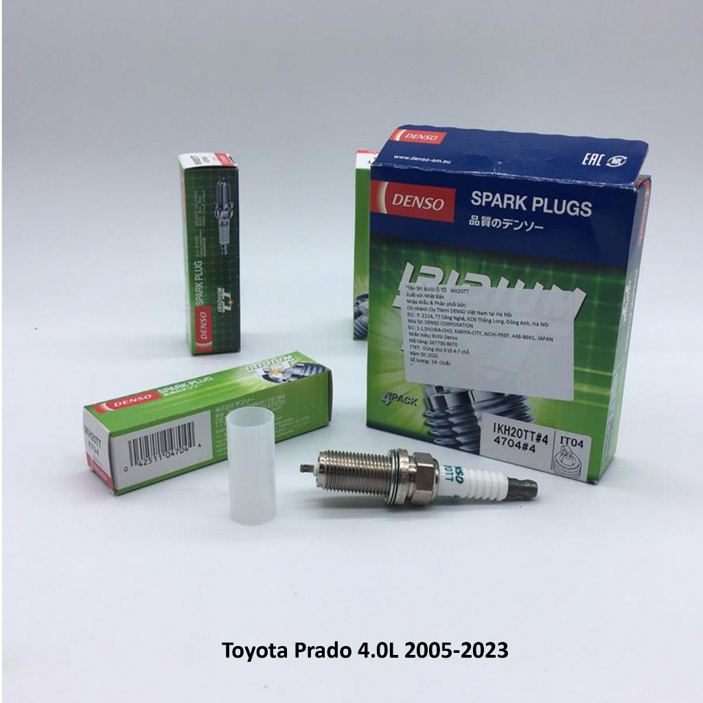 Bộ 4 Bugi xe Toyota Prado 4.0L 2005-2023 của Denso mã IKH20TT Iridium chân kim