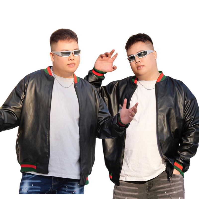 Áo bomber da đen BS COUTURE bigsize cho nam nữ trơn 2 lớp dày dặn