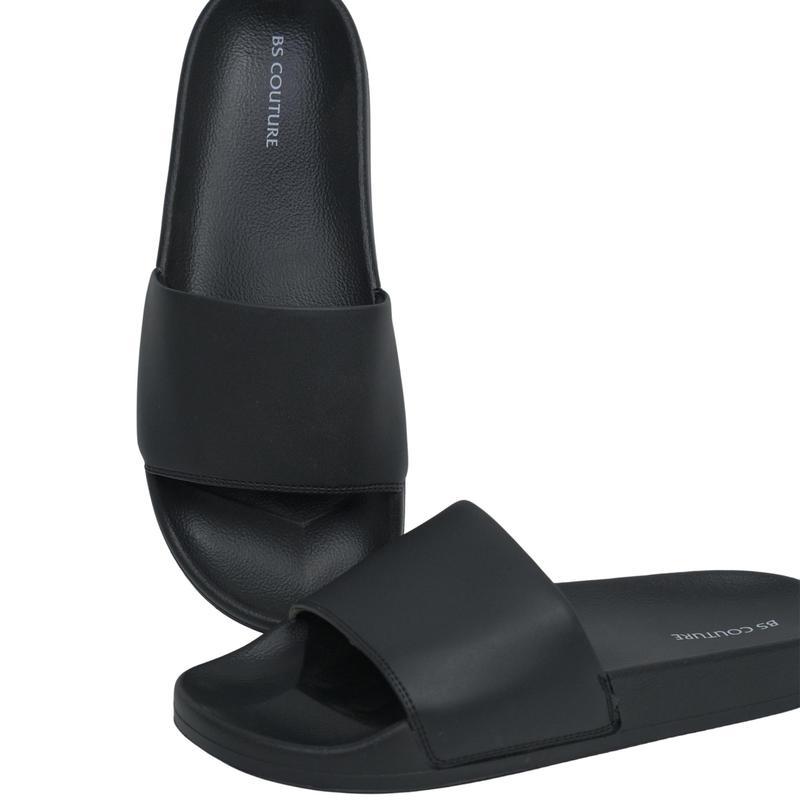 Dép nam nữ quai ngang bigsize slipper đen BS COUTURE quai da mút đệm và đế PU