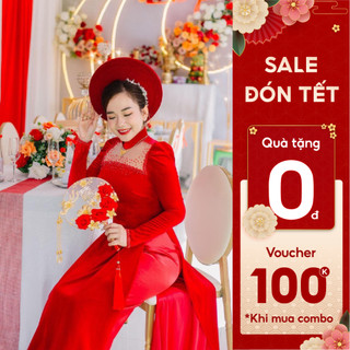 Áo dài nhung thiết kế tay bồng đính hạt cổ và tay by Quỳnh Hương