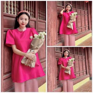 M767 - Set áo cách tân lụa phối cổ kèm quần suông