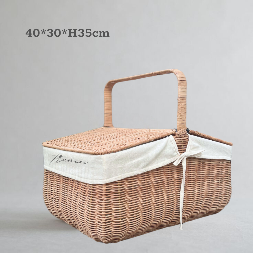 Giỏ mây picnic/giỏ dã ngoại có nắp
