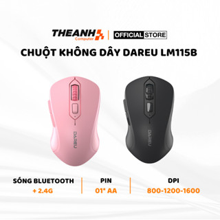 Chuột Không Dây Bluetooth Dareu LM115B 2 Màu Hồng Đen 2.4GHz | Mức DPI Tiện Lợi