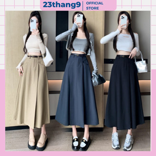 Chân váy dài , chân váy xếp ly dài lưng cao midi màu đen màu kem túi trước vải tuyết mưa dày dặn siêu hack dáng 188