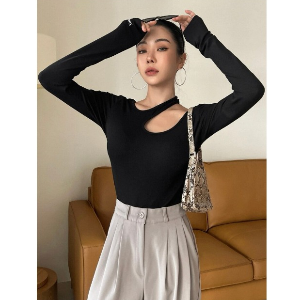 Áo thun nữ xẻ vai croptop cá tính Ngirl màu đen độc lạ thời thượng trendy