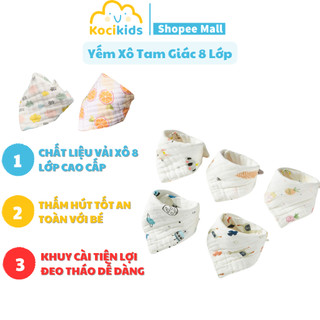 Yếm cho bé hình tam giác với 8 lớp vải xô siêu thấm và mềm mại có cúc bấm