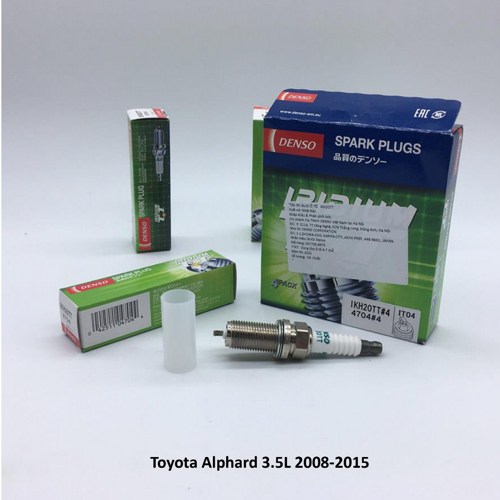 Bộ 4 Bugi Iridium chân kim xe Toyota Alphard 3.5L 2008-2015 của Denso mã IKH20TT