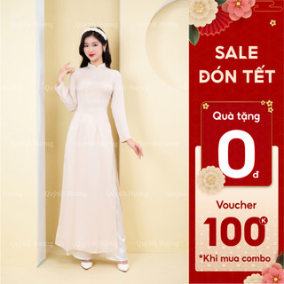 Áo dài giáo viên chất lụa tây thi cổ truyền thống đính hạt màu be đậm by Quỳnh Hương