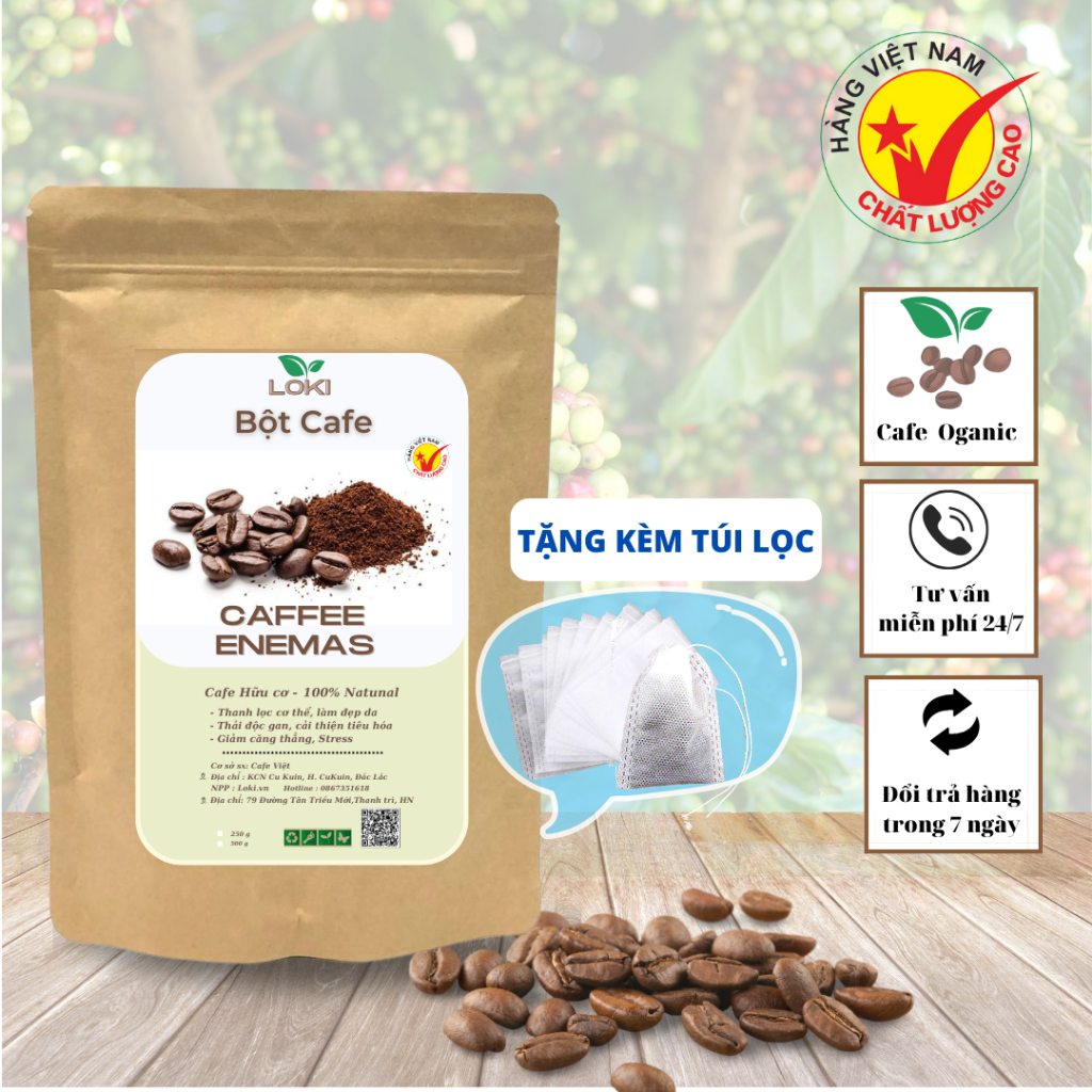 Bột coffee enema -Túi thải độc đại tràng, caffe enema, thải độc cà phê, thanh lọc cơ thể - Loki