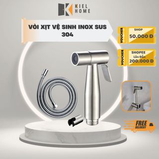 Vòi xịt vệ sinh inox 304 kèm dây và cài xịt, bộ vòi xịt bồn cầu inox SUS 304 cao cấp