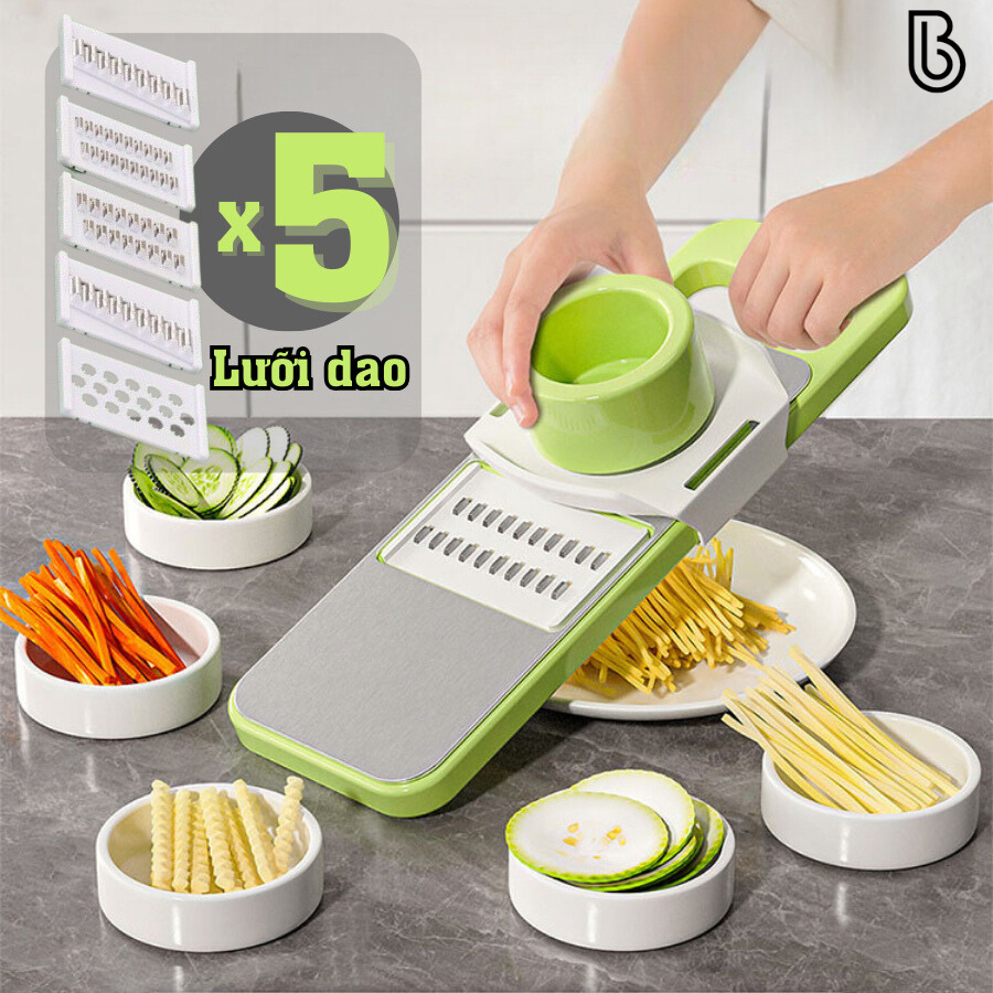 Máy cắt rau củ đa chức năng 5 Lưỡi Dao Cắt , đồ bào rau củ đa năng Thái Lát củ bào sợi Bihome
