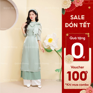 Áo dài voan tơ cổ xếp đính nơ màu đỏ by Quỳnh Hương