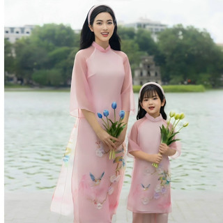 ÁO DÀI HỒNG UYÊN ƯƠNG HOA 3D CAO CẤP ( KÈM QUẦN )