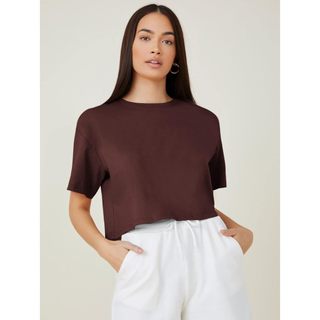 Áo thun croptop form rộng BURNE - Dark Chocolate (chất cotton 100%)