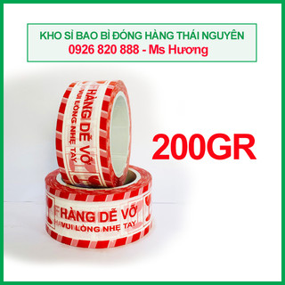 Xưởng băng dính - băng dính hàng dễ vỡ lõi mỏng màu trắng chữ đỏ, loại dai, dính - phụ kiện đóng hàng