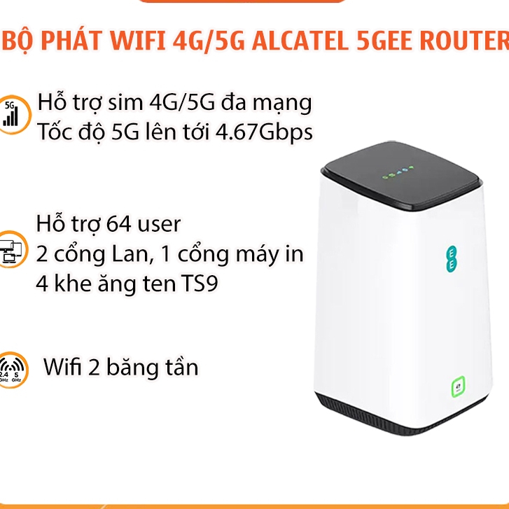 Bộ phát wifi từ sim 4G/5G Alcatel 5gee Router 2021 – Tốc Độ 4,67Gbps, Hỗ Trợ 2 Băng Tần 2.4ghz và 5ghz