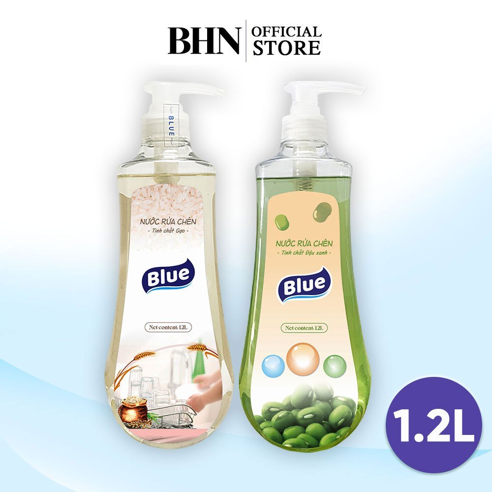 Nước Rửa Chén Blue chai 1200ml - Hương Đậu Xanh, Hương Gạo - Bảo vệ da tay